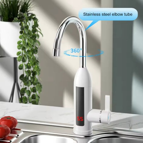 Stcraftdigital 3000W instant water heater faucet with stainless steel tap, 360° rotatable pipe, IPX4 rated, for home kitchen use.