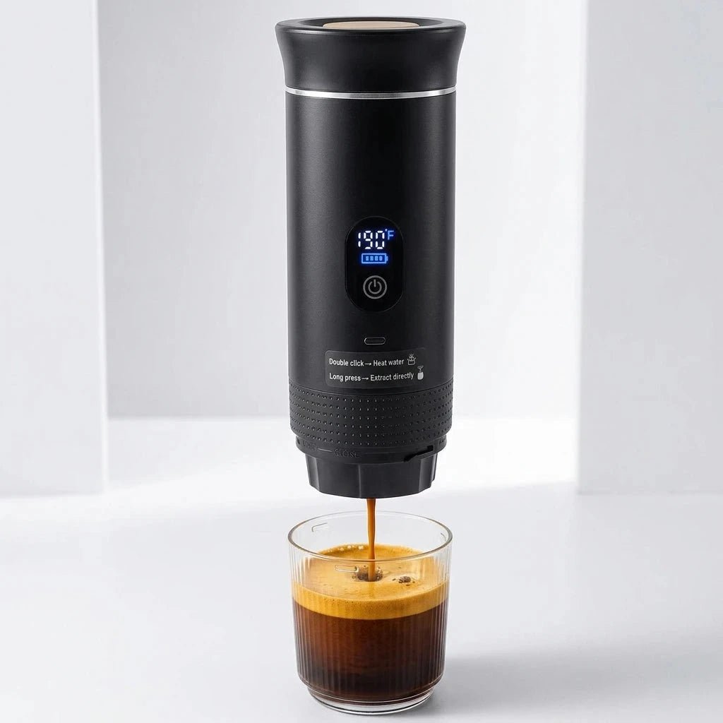 Enjoy hot coffee anytime with this cordless  small capsules, or ground coffee for versatile brewing on the go.