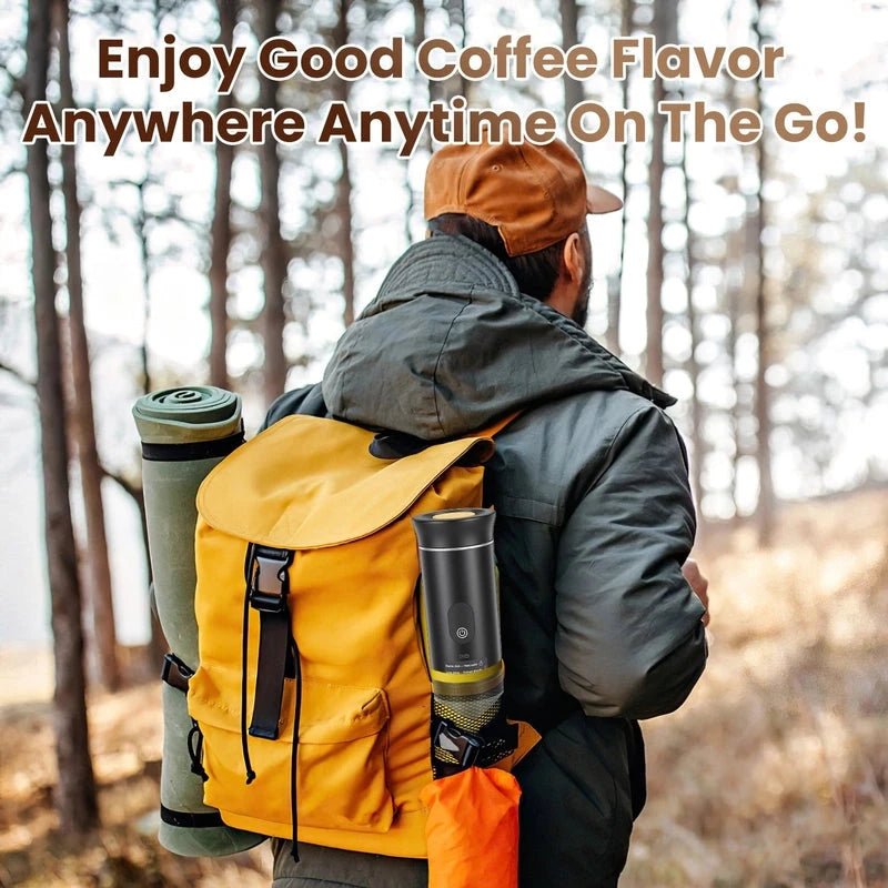 Portable espresso machine with 3-in-1 brewing support and self-heating system for cordless coffee making.