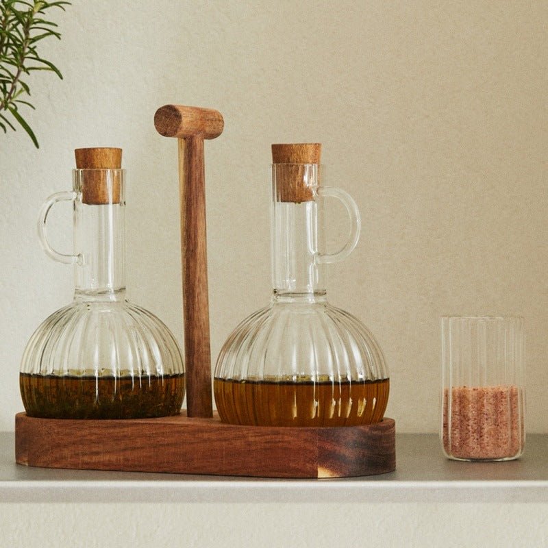 Borosilicate Glass Oil Dispenser with Wood Stopper - stcraftdigital
