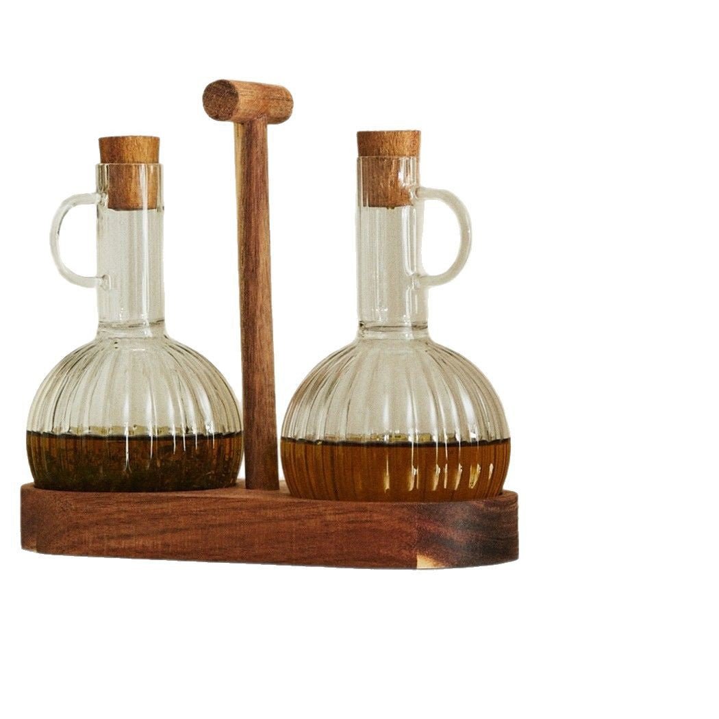 Borosilicate Glass Oil Dispenser with Wood Stopper - stcraftdigital