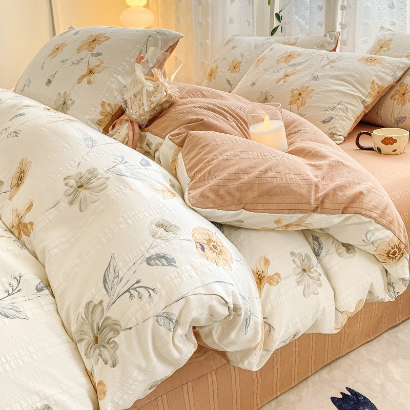 Premium Jacquard Quilt Cover Set Simple Flower