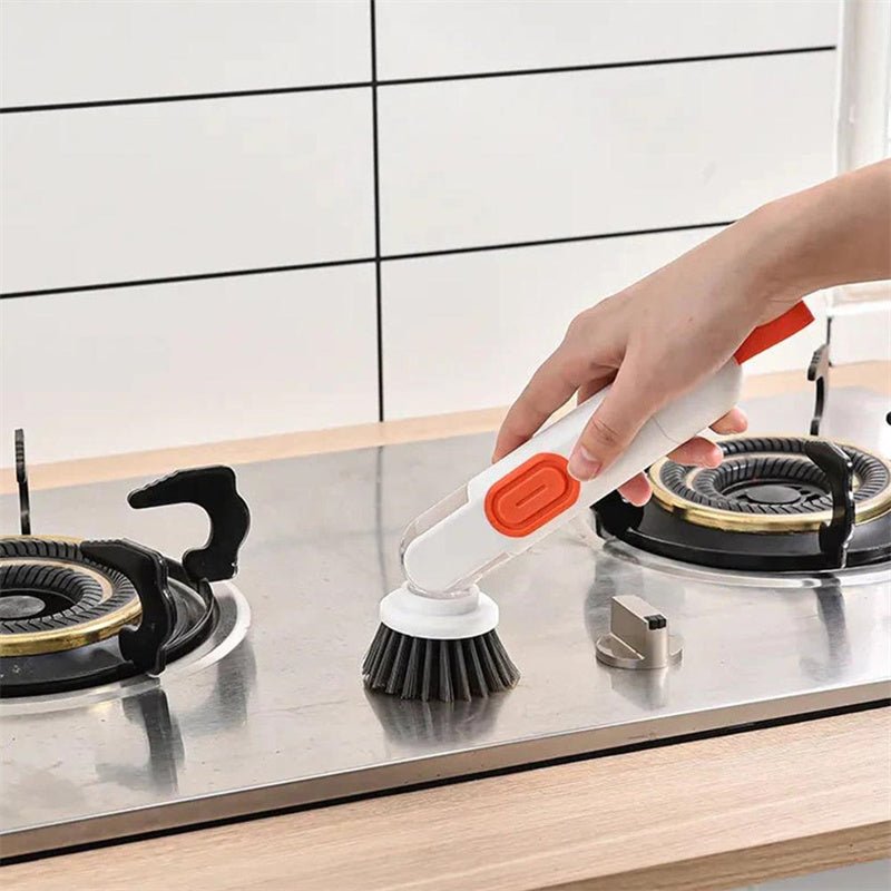 Multi-Functional Long-Handle Liquid-Filled Cleaning Brush Washing Up Brushes With Liquid Dispenser Two Replacement Heads For Kitchen Cleaning Brush Gadgets - stcraftdigital