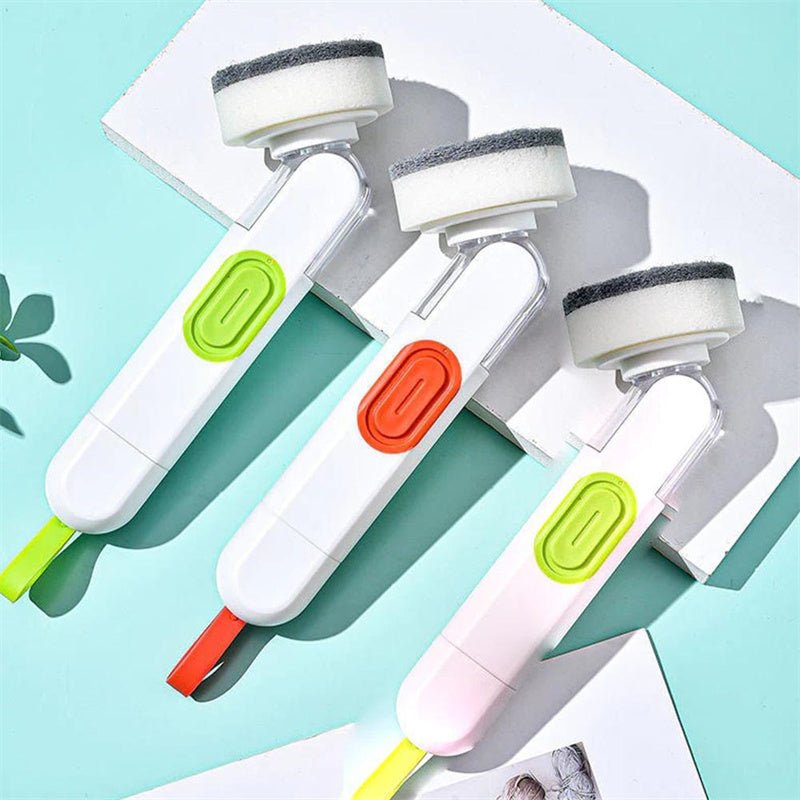 Multi-Functional Long-Handle Liquid-Filled Cleaning Brush Washing Up Brushes With Liquid Dispenser Two Replacement Heads For Kitchen Cleaning Brush Gadgets - stcraftdigital