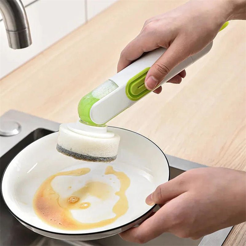 Multi-Functional Long-Handle Liquid-Filled Cleaning Brush Washing Up Brushes With Liquid Dispenser Two Replacement Heads For Kitchen Cleaning Brush Gadgets - stcraftdigital