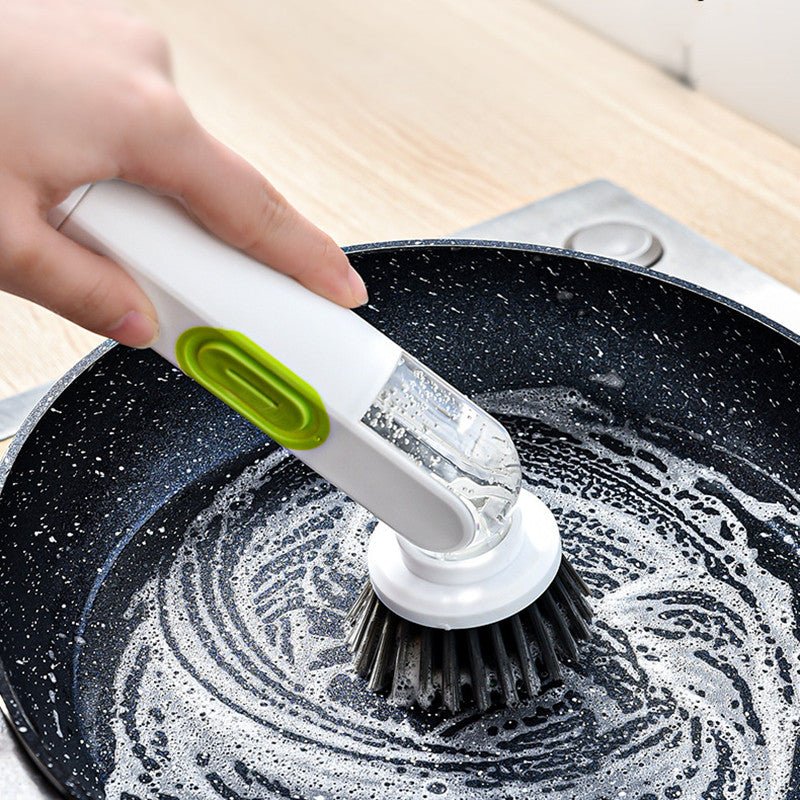Multi-Functional Long-Handle Liquid-Filled Cleaning Brush Washing Up Brushes With Liquid Dispenser Two Replacement Heads For Kitchen Cleaning Brush Gadgets - stcraftdigital