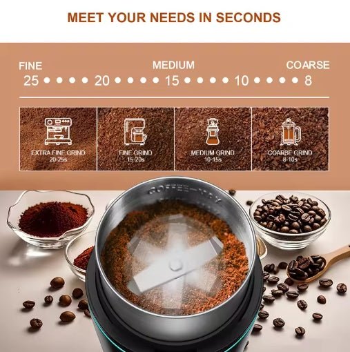 Stcraftdigital professional coffee grinder with stainless steel cup, for spices, herbs, and grains, 300W kitchen mill appliance.