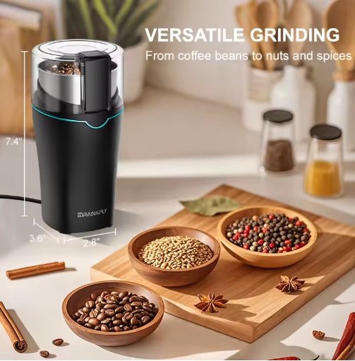 Stcraftdigital professional coffee grinder with removable stainless steel cup and transparent lid for grinding coffee beans, spices, herbs.